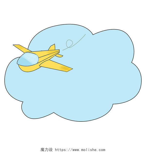 蓝色手绘卡通小飞机云朵边框手绘卡通云朵花边边框PNG素材